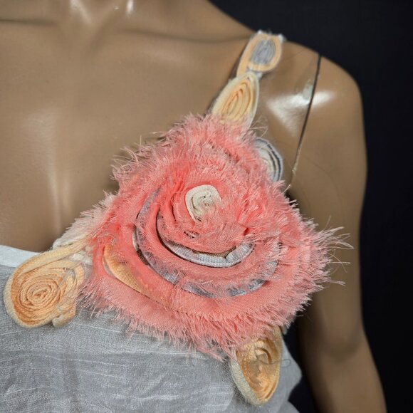 Y2K White Sleeveless Mini Dress Ruffled Pink Rosette Size s Fairy Boho Festival - Picture 2 of 9